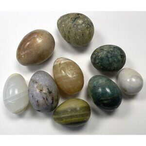 Lot 9 Natural Stone Mineral 2-3" Oval Egg Green/Brown Easter Decor Healing Reiki